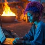 ivankv_Ethiopian_girl_with_hot_blue_hair_working_on_a_laptop_in_46dd37a5-146c-4db8-a13a-d25b75502250 11 22 33