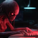 ivankv_Nibiru_Planet_Female_alien_working_on_computer_hot_red_c_a24bf826-27fb-4866-a624-535d6f092a04 11 22 33