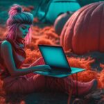 ivankv_Woman_on_an_alien_planet_working_on_a_laptop_outdoors_vi_c06411e3-63c6-43c9-ad80-85a0b74a1581 11 22 33