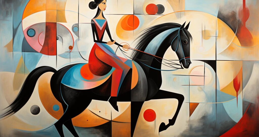 Example 2: /imagine Ballerina on a horse, Picasso artwork style --ar 15:8 --quality 5
