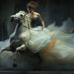 Example 2: /imagine Ballerina is spinning on a horse –ar 15:8 –stylize 1000 –weird 250