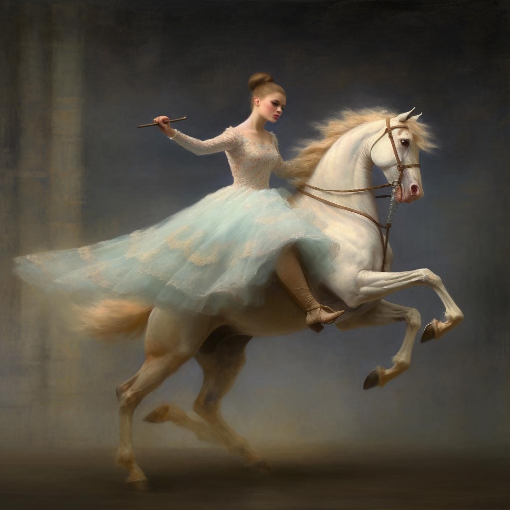Example 2: /imagine Ballerina is spinning on a horse --v 5.1
